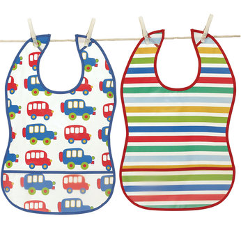 Stripes and Cars PEVA Crumb Catcher Bib - 2 Pack