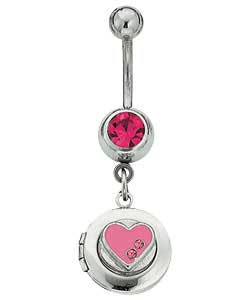 Unbranded Surgical Steel Pink Heart Locket Body Bar