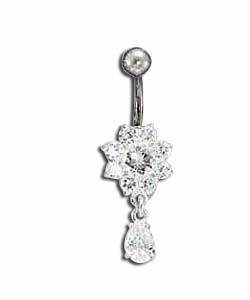 Surgical Steel/Silver Cubic Zirconia Flower Drop Body Bar