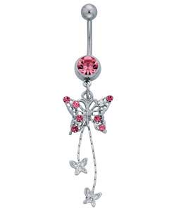 Surgical Steel Triple Filigree Butterfly Drop Body Bar