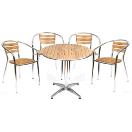 Unbranded Teak and Aluminium Bistro Set - 80cm Diameter