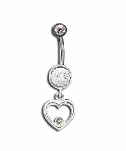 Titanium and Silver Cubic Zirconia Set Heart Drop Body Bar