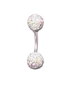 Titanium and Silver Double Glitter Ball Body Bar