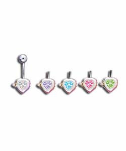 Titanium Interchangeable Cubic Zirconia Heart Body Bar