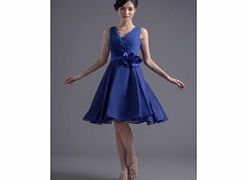 Unbranded V-neck Backless 3D-flower Knee-length Chiffon