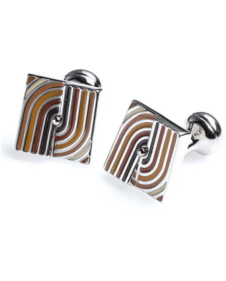 Unbranded Van Heusen Brown Beige Swirl Enamel Cufflinks