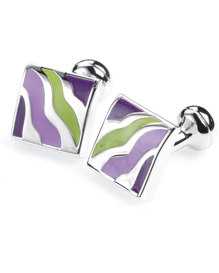 Unbranded Van Heusen Lilac Green Wavy Stripe Enamel Cufflinks