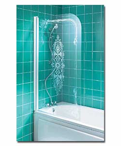 Semi frameless design of 4mm toughened glass. Victorian motif pattern. 90; hinge movement for easy