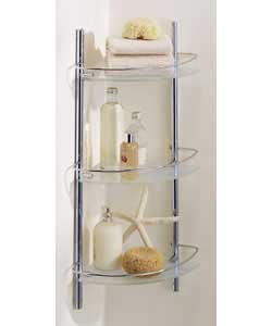 Wall Mounted Frosted Glass 3 Shelf Corner Unit