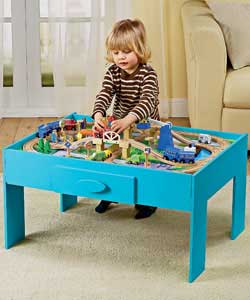 Unbranded Wooden Train Set with Table and Draws