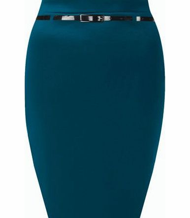 Uptown Girl NEW WOMEN LADIES PONTE PLAIN BELTED MIDI PENCIL SKIRT OFFICE SKIRT STRETCH 8-14