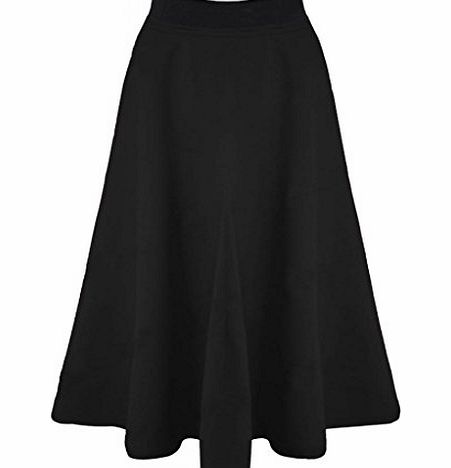 Uptown Girl NEW WOMENS LADIES MID LENGTH SCUBA STRETCHY FLARED SWING SKATER MIDI LONG SKIRT