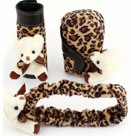 uxcell Leopard Pattern Car Gear Shift Knob Rearview Mirror Cover Case 3 Pcs