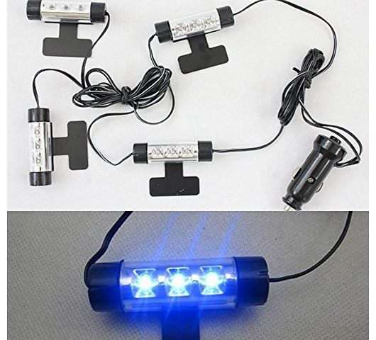 Vakind 4PCS 3LED Car Charge 4 in1 Atmosphere Light Lamp Blue Glow Car Interior Light 12 V