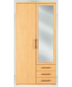 2 Door 3 Drawer Wardrobe - Beech