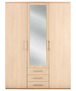 3 Door 3 Drawer Mirrored Robe - Maple