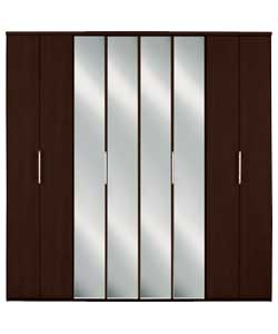 Mirrored 4 Bi-Fold Door Robe - Wenge