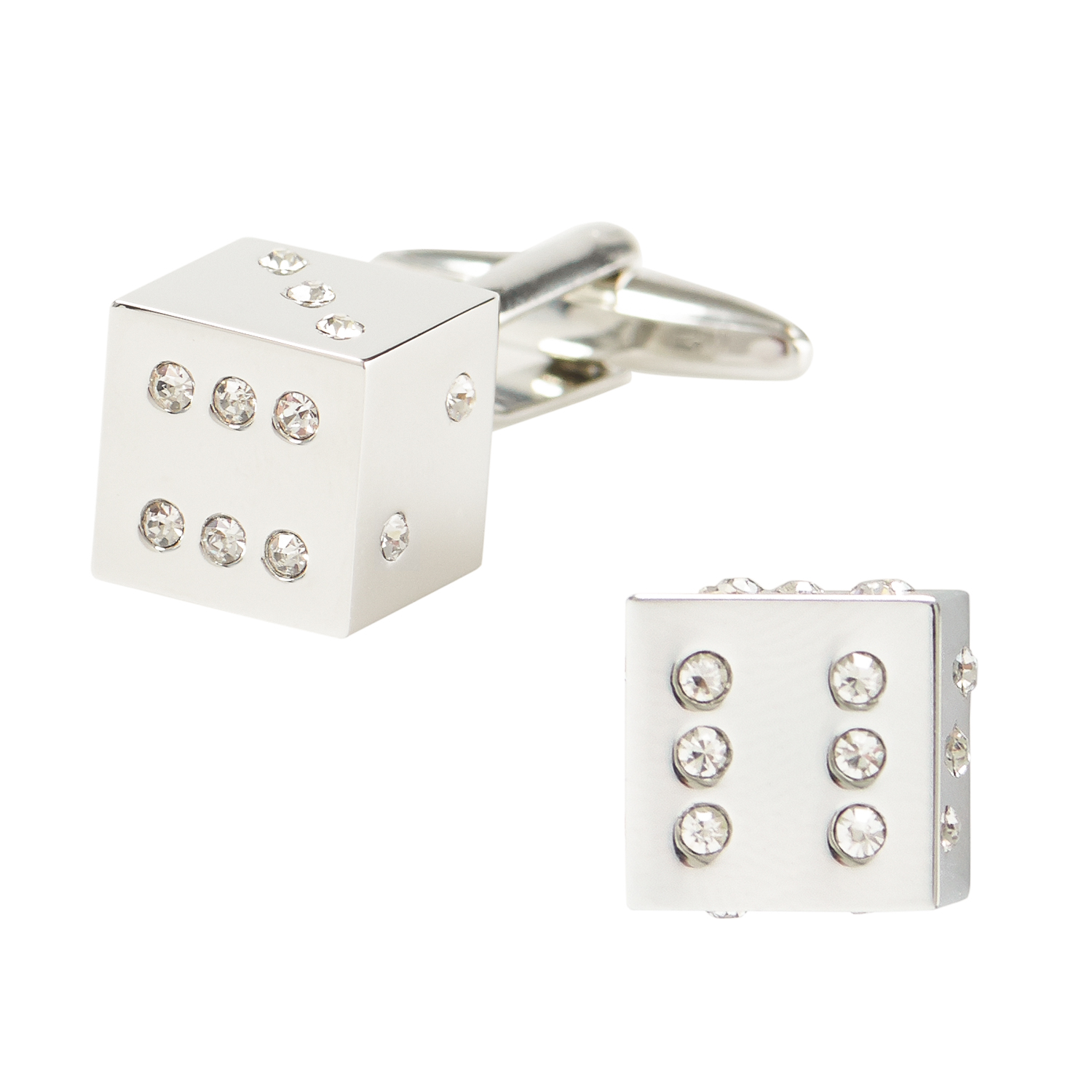 Ventuno 21 Silver With Crystals Dice Cufflinks