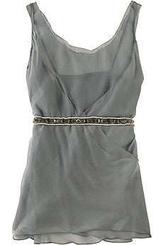 Vera Wang Silk draped sleeveless top with belt