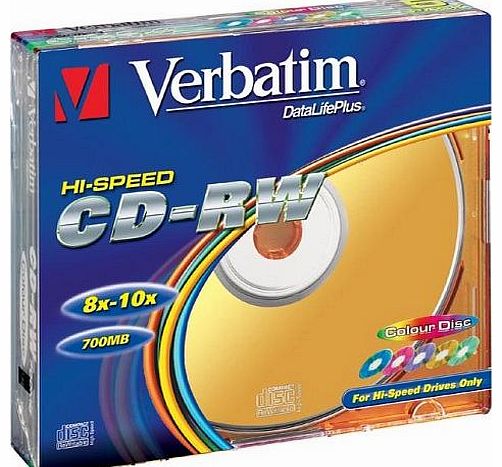 Verbatim CDRW-80 (8x-12xx) 5pk Slim Jewel Case - hi-speed coloured