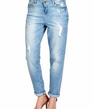 Candy blue cotton blend boyfriend jeans