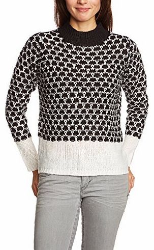 Vero Moda  Womens Leora Ls Funnelneck Crew Neck Long Sleeve Jumper, Multicoloured (Black Detail:W. Snow White Black Detail:W. Snow White), Size 12 (Manufacturer size: Medium)