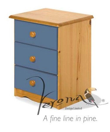 Blue 3 Drawer Bedside Cabinet