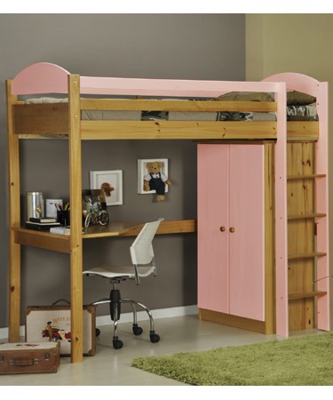 Maximus Highsleeper Desk & Wardrobe Pink