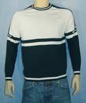 Mens White/Black Round Neck Cotton Mix Sweater