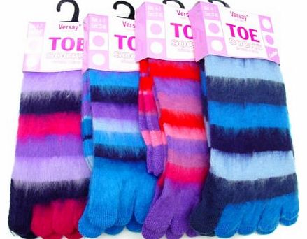 Versay 3 PAIRS LADIES GIRLS STRIPEY SOFT KNITTED TOE SOCKS PINKS BLUES UK 4-7 EU 37-40