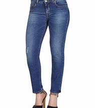 Blue cotton blend ankle slim jeans