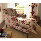 vintage Chaise Longue - Harlequin Linen Cherry - Dark leg stain