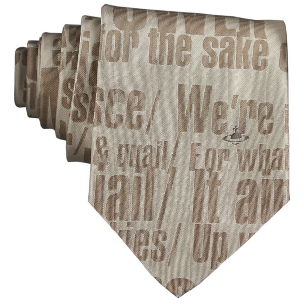 Beige Power Text Silk Tie by