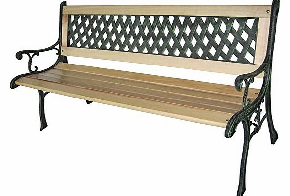 3 Seater Lattice Outdoor Wooden Garden Park Bench Chair Seat with Cast Iron Legs