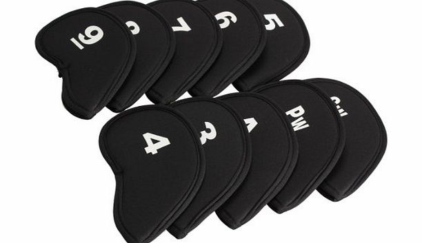 Vktech 10pcs Golf Head Cover Club Iron Putter Head Protector Set Neoprene Black