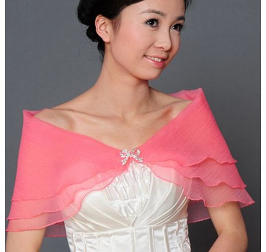 Vktech Wedding Bridal Organza Shrug Bolero Coat Tulle Wrap Shawl Party Cocktail (Watermelon Red)