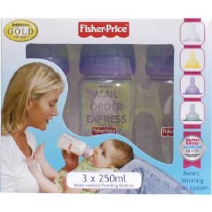 Vogue International Fisher Price 3 x 250ml Wide Necked Feeding Bottles