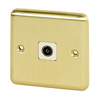 TV Skt Wht Ins Brushed Brass Round Edge