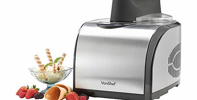 VonShef 13/078 Premium Ice Cream Maker, 1.5 Litre, Stainless Steel