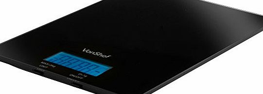 VonShef Slim Glass Black Digital Kitchen Scale, 5kg