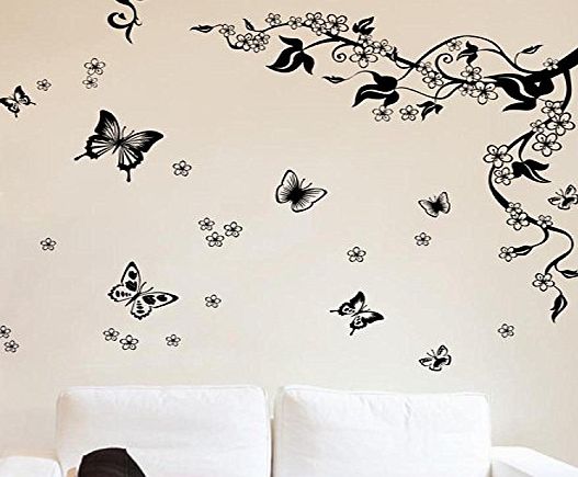 Walplus Butt Vine Walplus Removable Vinyl Wall Art Sticker, Dancing Butterflies and Tree Branch