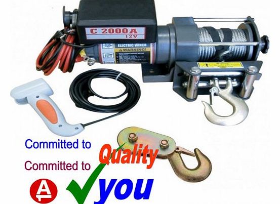 Warrior Winch 2000lb 12V Volt Electric Reverse Recovery ATV Car Caravan Boat Quad 907Kg