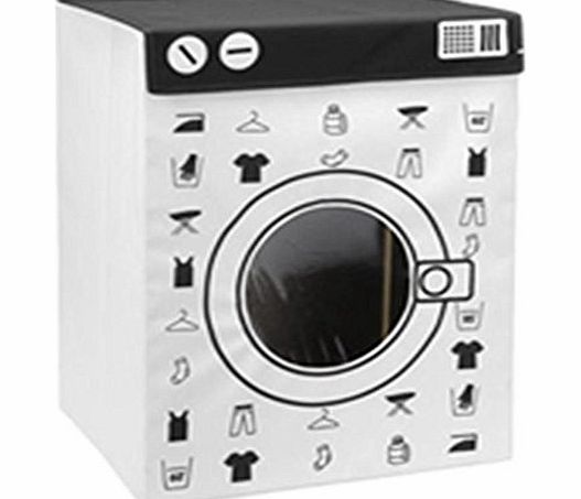 WASHING MACHINE STYLE FOLDING LAUNDRY BASKET BIN STORAGE HAMPER CLOTHES BAG WHITE WITH BLACK LID