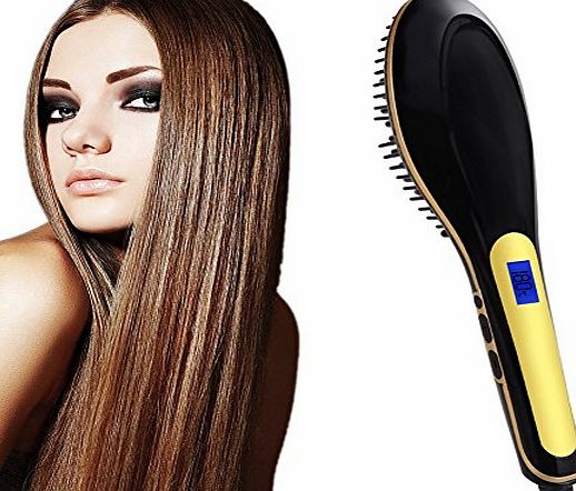 Wawoo Digital Anion Ceramic Straightener Straightening Brush, LCD Temperature Display Massage Straightening Irons, Detangling Hair Brush, Anti Static Anti Scald, Anion Hair Care Straight Hair Styling