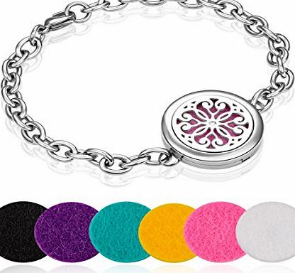 Weeno Aromatherapy Essential Oil Diffuser Locket Bracelet   6 Felt Pads(Chrysanthemum Pattern)