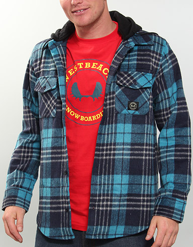 Flannel Hooded shirt - Black/Blue