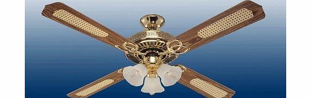 Westinghouse Ceiling Fans Westinghouse Monarch Trio 132 cm/ 52-inches Ceiling Fans, Polished Brass-Oak Cane/ Mahogany