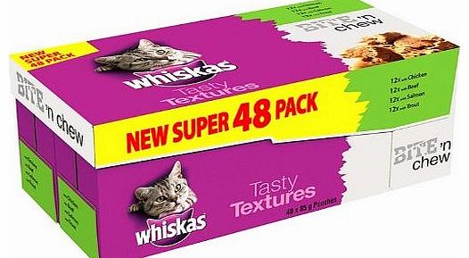 Whiskas Pouch Tasty Textures Bite n Chew Mixed 48 X 85 g pouches