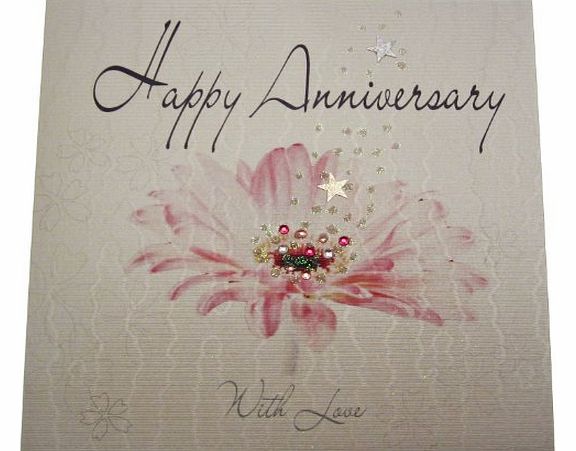 WHITE COTTON CARDS  Handmade Happy Anniversary Card, White