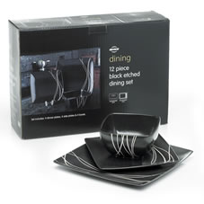 Wilko Dining Etched Dining Set Black 12 Piece